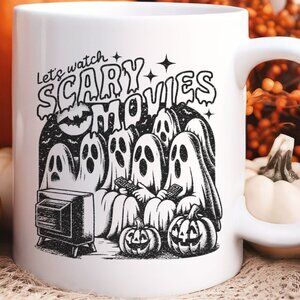 LET'S WATCH SCARY MOVIES CERAMIC MUG 15 oz